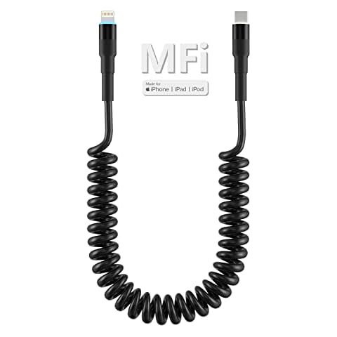 Spiralkabel USB C Auf Lightning Kabel,Apple Carplay kabel【MFi Zertifiziert】 Einziehbares iphone Ladekabel Kurz mit Schneller Datensynchronisation und LED Cover