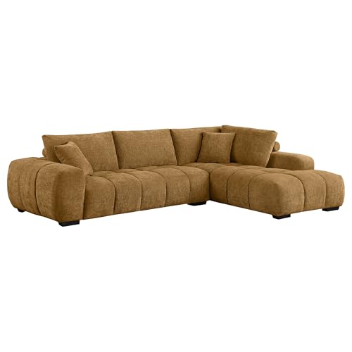 Coaster Home Furnishings - Camacho - Upholstered Chaise Sectional Sofa with Tufted Seating, Rounded Arms - Contemporary - Living Room - Amber - 503985