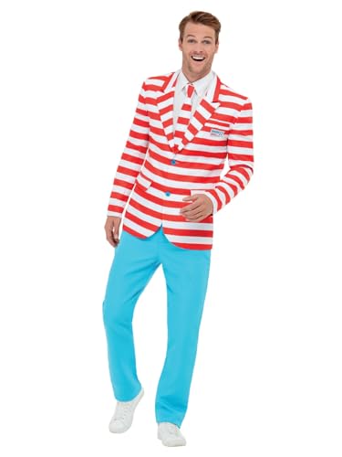 Smiffys ¿Dónde está Wally? Disfraz, Rojo y blanco, con chaqueta, pantalones & corbata