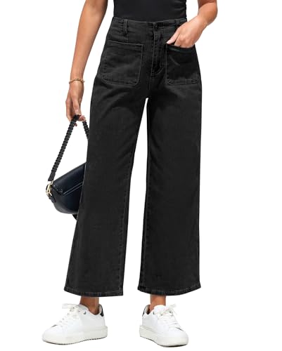 Vetinee Damen Jeans Schwarz Jeans Boyfriend Damen Gewaschenes Schwarz Größe Large Passt EU Größe 42 bis EU Größe 44