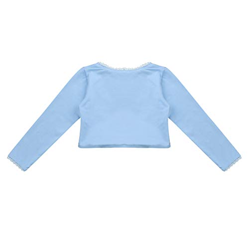 Girls Classic Long Sleeves Ballet Dance Leotard Dress Wrap Top Cotton Front Knot Cardigan Sweater Shrug Tops Sky Blue 3-44