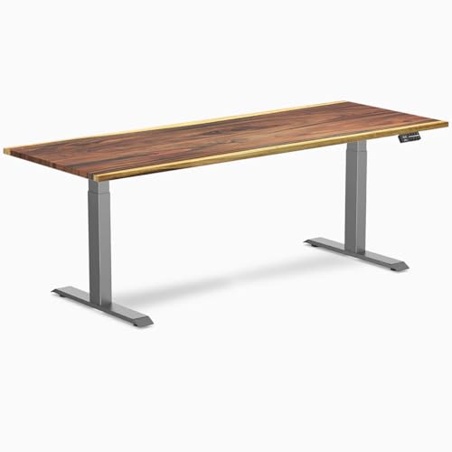 Image of Desky Dual Hardwood Sit Stand Desk - 80x30 Electric Standing Desk - Dual Motor, 3 Stage Adjustable Height Desk - Solid Wood Standing Desk - Whole-Piece Top in Saman Wood