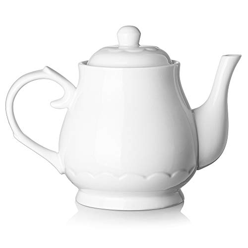 DOWAN Small Porcelain Teapot 22 Ounces White Fine Pierced Ceramic Tea Pot, Set of 1