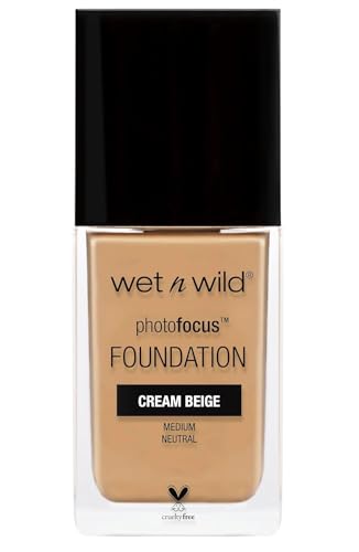 Wet n Wild Photo Focus Matte Foundation, Base de Maquillaje Líquida Mate Modulable, Acabado Alisador de Poros para Todo Tipo de Piel, Cream Beige