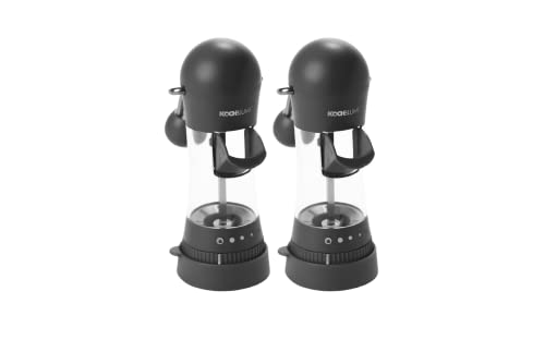 Kochblume Gewürzmühle mit Silikon-Auffangkappe 2er Set | ergonomische Hebelfunktion | Keramikmahlwerk | 5 verschiedene Mahlgrade | Füllkappe und Silikonfuß | Farbe: schwarz