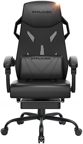 GTRacing Gaming Chair, PC Chair, Work Chair, Desk Chair, Anti-fatigue Chair, Computer Chair, High Back, Reclining with Ottoman, Gaming Chair, Footrest, High Back, Leather and Mesh Material,