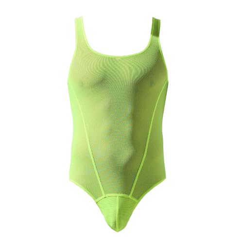WMIERFI Heren Mesh Ademend Sissy Bodysuits Jockstrap Worstelen Singlet Turnpakje Atletische Jumpsuits Thongs, Groen, M