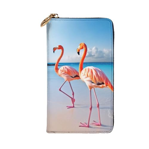 Flamingo On Beach Wallet For Women Men Clutch Rfid Blocking Leather Wallets Large Capacity Purse Credit Card Holder Money Case With Zipper Phone Holder Long Travel Purse2