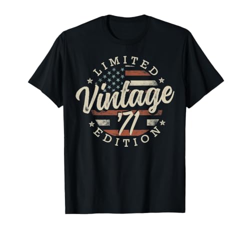 Vintage 1971 Limited Edition USA Flag 55th Birthday T-Shirt, Men, Black, 3X-Large