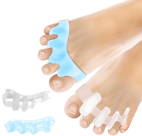 4 Separadores de Dedos de Los Pies Lavable, Separadores De Dedos Pie Reutilizable, Corrector de Dedos de Silicona Suave, Puede ser Utilizado Día y Noche por Hombres y Mujeres,Azul y blanco