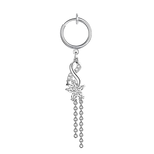HQNUO Fake Belly Rings Dangle Flowers Tassels Charm Clip on Belly Button Rings Non Piercing Fake Belly Button Ring Fake Belly Button Piercing Faux Belly Ring Dangle