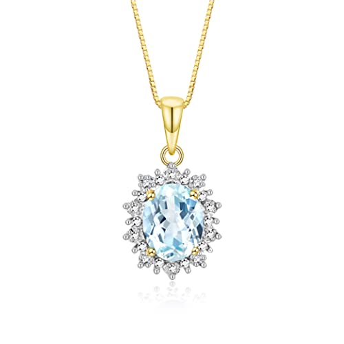 Image of Rylos Women's Yellow Gold Plated Silver Princess Diana Ring & Pendant Set. Gemstone & Diamonds, 9X7MM Birthstone. Matching Friendship Jewelry, Sizes 5-10.