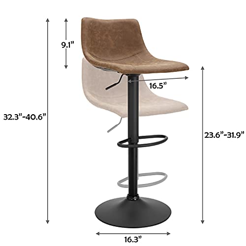 Finnhomy Bar Stools Set of 2, Swivel Adjustable Height Bar Chairs with Footrest & L-Shape Back, Vintage Leather Counter Stools for Kitchen Island, Home Bar, Retro Brown (24"-32" Height Adjustable) - Image 4