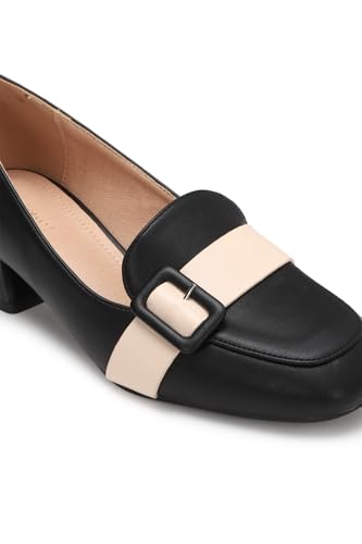 Image of Allen Solly Women Black & Peach-Coloured Solid Block Pumps