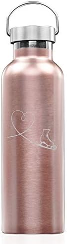 Rose Gold Double Wall Vacuum Insulated Stainless Steel Tumbler Travel Mug Heart Love Ice Skating (25 oz Water Bottle)