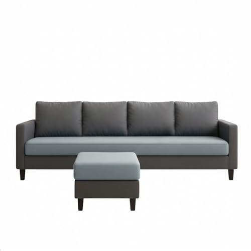 Image of FURNY Arnold 5 Seater L Shape Sofa Set with Movable Ottoman | Flexible Left or Right Layout | Plush Velvet Fabric (Dark Grey-Light Grey) | Perfect for Living Room, Guest Room & Office