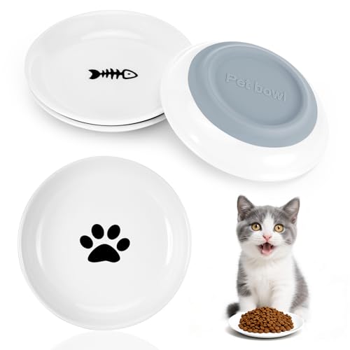 Alitree 4 Stück Katzennapf Keramik, Futternapf Katze mit Rutschfestem Silikonboden, Katzennäpfe Flach von Ermüdung der Schnurrhaare, zum...