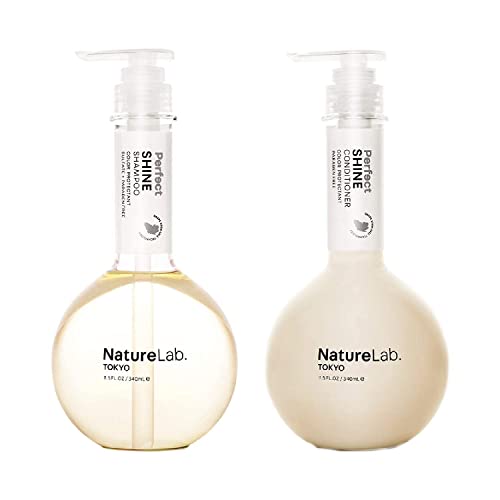 NatureLab Tokyo Perfect Shine Shampoo & Conditioner Duo - Shiny Hair Products with Moisturizing Hyaluronic Acid & Iridescent Pearl, Cruelty-Free & No Sulfates (2 Pump Bottles, 11.5 oz/340 ml)