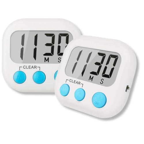 2 Piezas Temporizador Cocina Digital Temporizador Multifunción con Pantalla LCD, Cronometro Oposiciones, Reloj Temporizador para Niños - Magnético con Aviso Sonoro para Ejercicio, Estudio, Cocinar