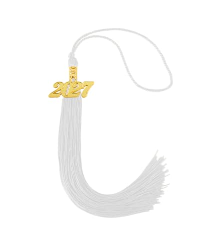 Image of Graduation Tassel 2027 for Grad Cap,White Tassel with Gold Charm