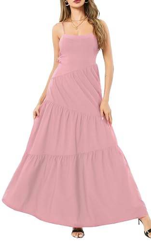 Image of Women's Summer Flowy Tiered Maxi Dress Elegant Spaghetti Strap with Ruffled Skirt Beach Vacations Parties