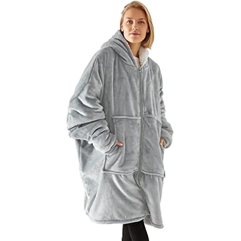 Vancavoo Hoodie Blanket Oversized Sherpa Sweatshirt Women Hoodies and Men with Zipper Deep Pocket Flannel Blanket Long Sleeves Giant Warm Clothes Ladies Pullover Big Jacket with Hat(Light grey) Cover