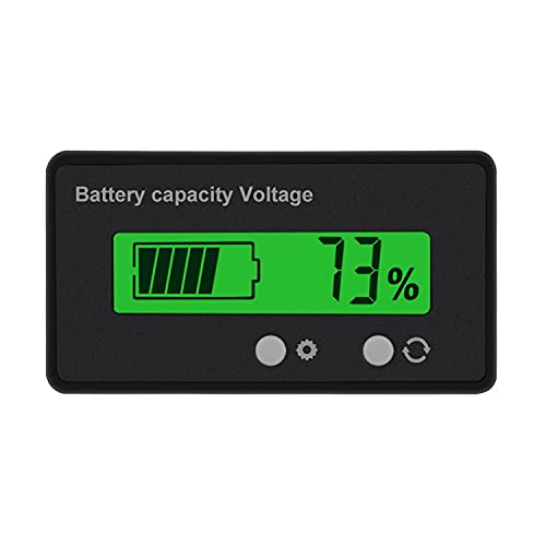 LCD 6-63V Battery Capacity Monitor Gauge Meter,Voltage Capacity Percent Meter Battery Indicator, DC 12V/24V/36V/48V Monitor Green Backlight for Lithium Batteries and Lead-acid Batteries