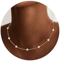 Pearl Necklaces for Women - 18K Gold Plated Layered Pearl Necklaces Dainty Pearl Gold Choker Necklace Wedding Jewelry for Women Teen Gifts