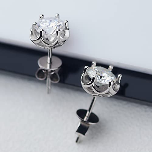 Gigajewe Moissanite Earring 5.5Mm Round Cut Total 1.2Ct Ef Moissanite 18K Gold Plated 925 Steling Silver, Women Stud Earrings, Dainty Earrings For Women (White Ef) #TOP3