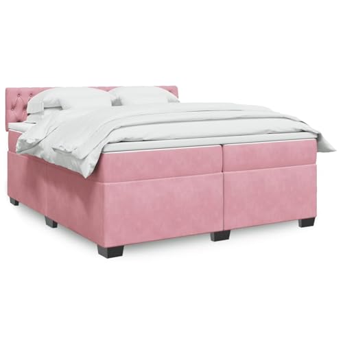 Juroupi Cama Box Spring con colchón Bed Frame Cama con colchon somier Mueble Cama Estructura Cama Terciopelo Rosa 200x200 cm - 3288713