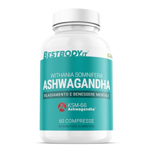 BestBody Ashwagandha KSM-66 - Complemento alimenticio para relajación y bienestar mental a base de ginseng indio, contrarresta el estrés y el cansancio, 60 comprimidos, 300 mg por comprimido