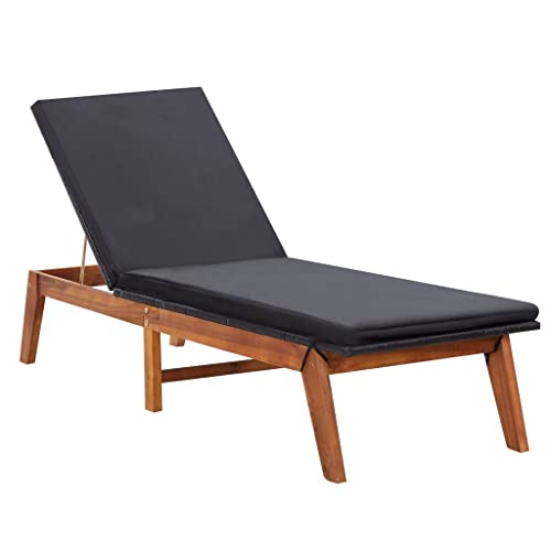 vidaXL Tumbona de Jardín Hamaca de Piscina Silla Reclinable de Patio Terraza Asiento Exterior de Ratán Negro Madera Maciza de Acacia