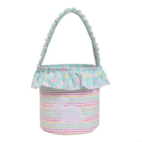 Breathable Fabric Basket With Rabbit Pattern Large Capacity Eggs Handheld Decorative Handbag