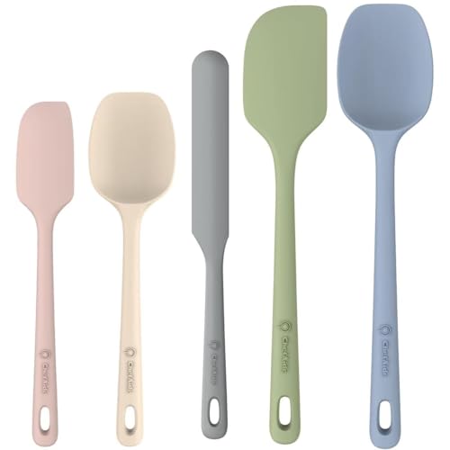 ChefAide 5 Pieces Silicone Spatula Set, Food Grade Rubber Spatula, Upgrade Strong Handle with Ergonomic Grip, Heat Resistant Up to 600°F for Nonstick Cookware, Cooking