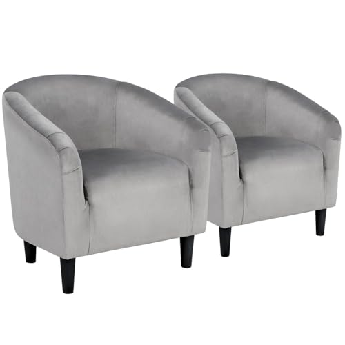 Yaheetech Barrel Chairs, Furry Accent Chairs with Soft Padded Armrest for Living Room Bedroom Waiting Room Office, Set of 2, Gray