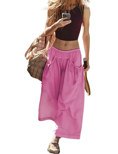 People Free Dupe ES,People Free Pants,Women's Loose Wide Leg Track Pant,Track Pant Women with Big Ruched Pockets Pink
