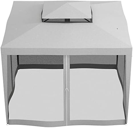 Outsunny 10' x 10' Canopy Tent with Double Tier Roof, Mesh Netting Party Tent for Outdoor, Backyard, Patio, Garden, Grey — view 6