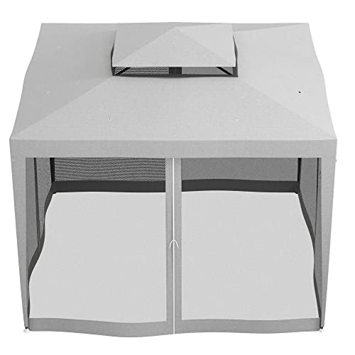 Outsunny Carpa de Jardín 3x3 m Cenador Desmontable de Exterior Gazebo con 4 Mosquiteras Laterales Techo Doble y Marco Metálico Anti-UV Impermeable Pabellón para Terraza Patio Gris - imagen 6