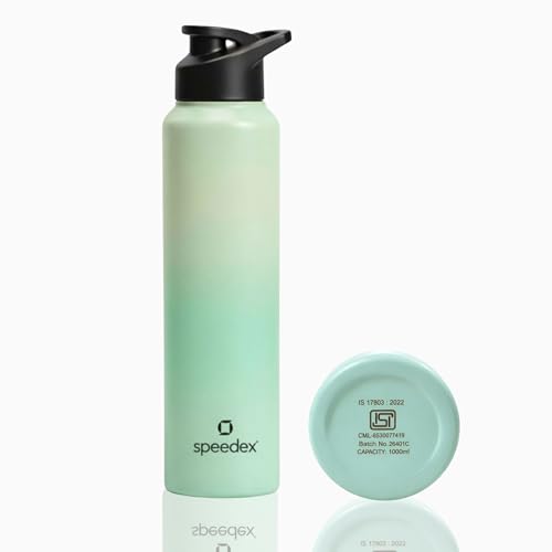Image of Speedex Stainless Steel Water Bottle 1 Ltr, Leak Proof Sipper Cap, BIS Approved 1000 ml Metal Bottle For Daily, Office, School, Gym, Travel Use for Men, Women, Kids, Adults, Dual Green, Set of 1