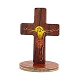 Sharplace Holzkreuz zum Aufstellen, katholisches Tischkreuz, 8 cm, Jesus-Kruzifix, kleines Kruzifix für Bücherregal, Weihnachten, Kaminparty