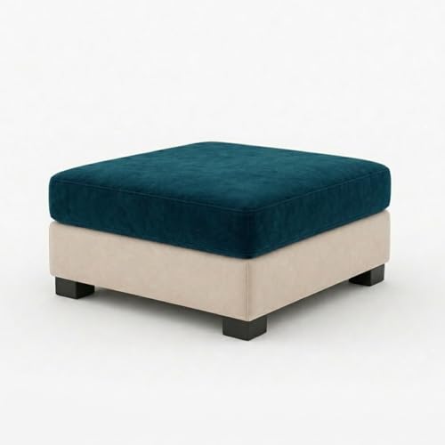 Image of FURNY Haster 3 Seater + 2 Seater Fabric Sofa Set with 1 Ottoman (Green Teal-Cream) with Velvet Finish | Durable Comfort | Ideal for Living Room