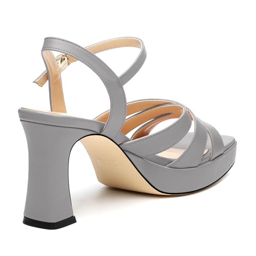 Image of Women Square Toe Platform Block Heel Sandals 3.3'' | Elegant Comfort Formal Dress Footwear, Stylish Ladies Sandals For Daily Office Wedding Evening Party Formal Occasions