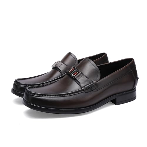 Formal Men’s Dress Loafers Classic Leather Buckle Slip-On Penny Shoes Business Wedding Dress Shoes Driving Moccasins for Men, Coffee, 8.5 - image 7