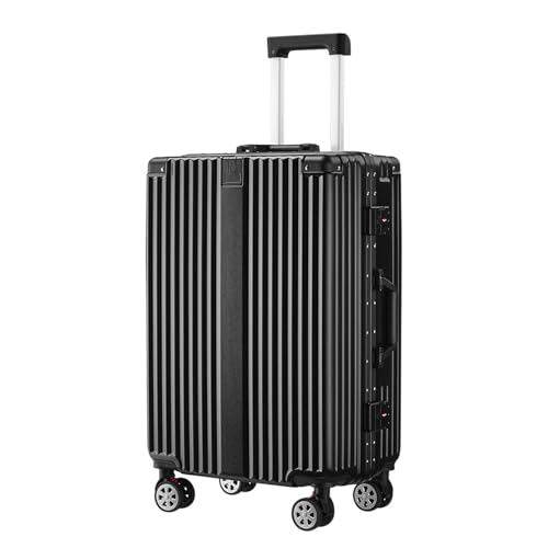 Aluminium Frame Suitcase Carry on Luggage ABS+PC Alloy Shell with 360° Double Spinner Wheels,Black,24in