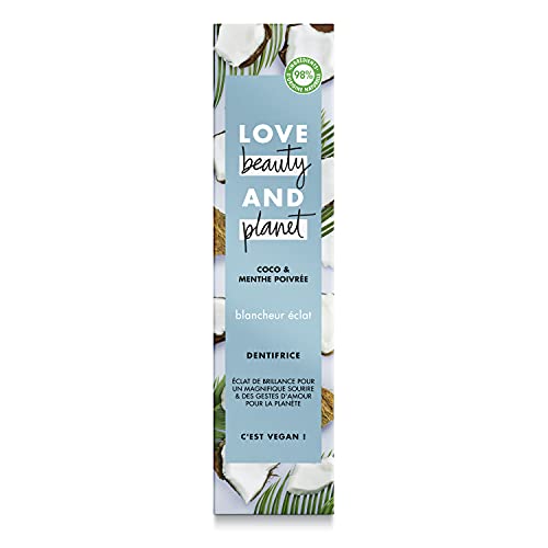 Love Beauty & Planet Dentifrice Blancheur Vegan Blancheur Eclat, Menthe Poivrée et Coco, Formule Biodégradable Certifié Vegan 75ml Cover