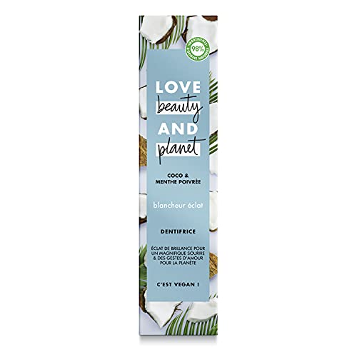 Love Beauty And Planet Dentifrice Blancheur Vegan Blancheur Eclat Menthe Poivrée et Coco Formule Biodégradable Certifié Vegan 75ml