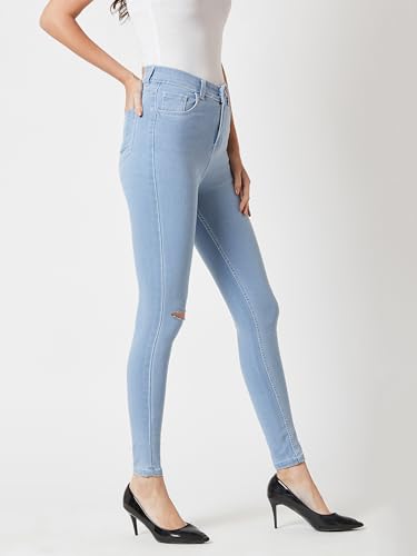 Image of Miss Chase Women's Skinny High Rise Cropped Fringed Hemline Detailing Stretchable Denim Jeans