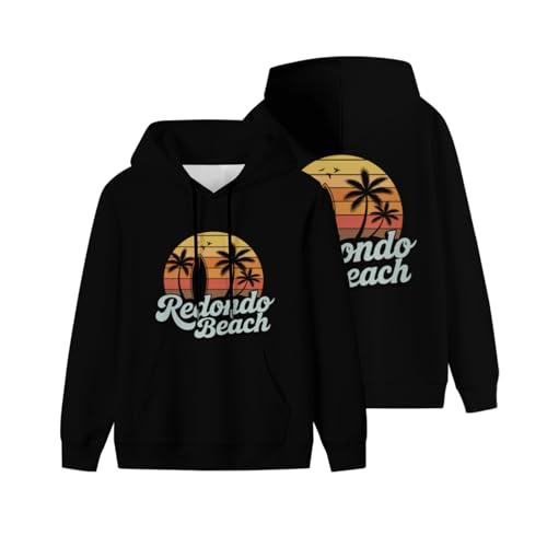 Retro Redondo Beach Surfing Beach Lovers Men Women Lightweight Kangaroo Pocket Hoodie