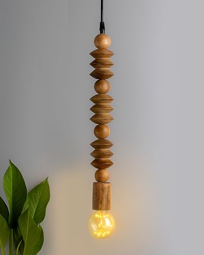 Image of Homesake Rustic Beaded Swag Pendant, Balcony Bar Cafe Living Dining Room, Retro Loft Light, Ceiling Hanging Light (Walnut, Mix)