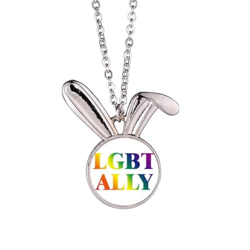 Collier lapin arc-en-ciel LGBT pendentif dégradé coloré mode